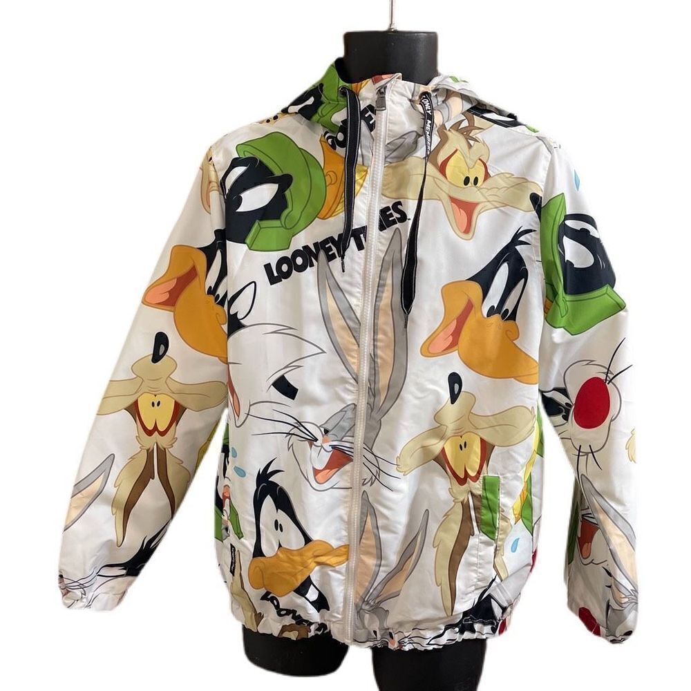 Warner Bros Looney Tunes X Members Only Hooded Windbreaker Zip Jacket Sz Small